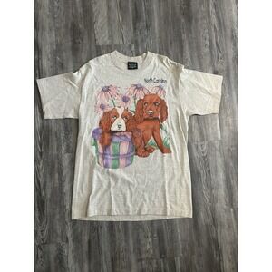 Vintage Dog Puff Print T Shirt Size Large North Carolina Made In USA